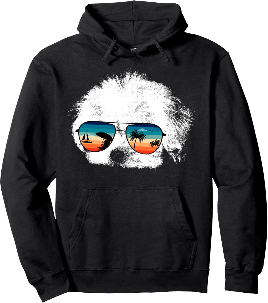 Maltese Hoodies mit Brille Sonnenbrille Retro Style Pullover Hoodie