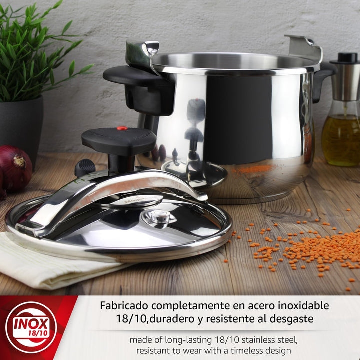 MAGEFESA 01OPSTABO08 Traditioneller Schnellkochtopf Modell Star Pumpbeed 8L, Metall, gepumpt, 25.1 c