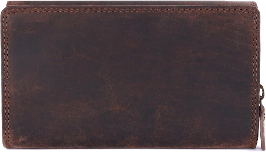 Benthill Geldbörse Gross Echt-Leder - Damen XL Portemonnaie mit RFID Schutz - Frauen Vintage Geldbeu