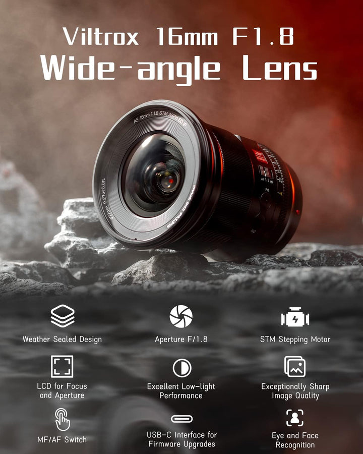 Viltrox AF 16mm F1.8 Vollformat Objektiv für Sony E Mount, Weitwinkel Autofokus Digital DF Kameraobj