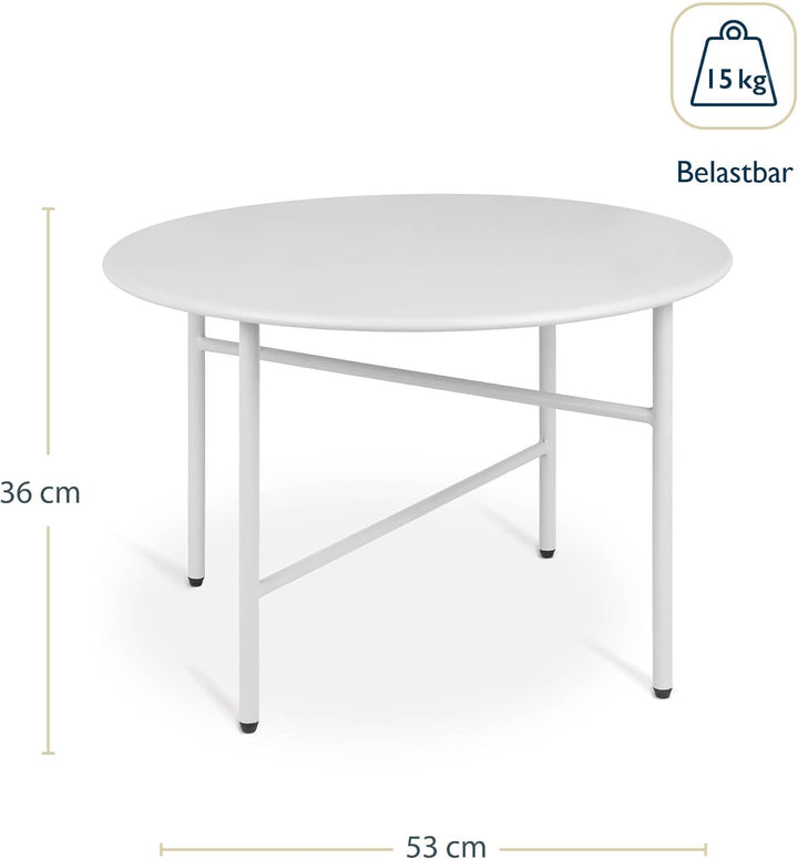 Beistelltisch Outdoor Gartentisch Rund Ø 53 cm Tischplatte Kratzfest – Stabiler Wohnzimmer Couchtisc