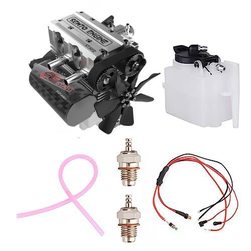 GUANYAN SEMTO Engine Mini Metall Motor mit Motor Starter Kit, Inline Zweizylinder Viertakt Nitro-Mot