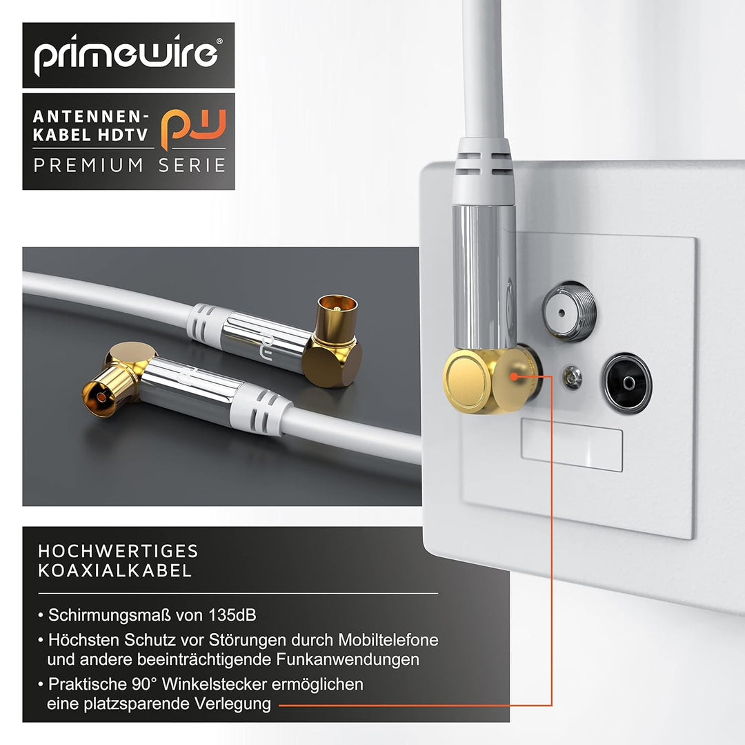 CSL 7,5m Antennenkabel 8k 4k HDTV 135dB 75 Ohm 90 Grad gewinkelt - Premium Antennenkabel- FullHD 4k