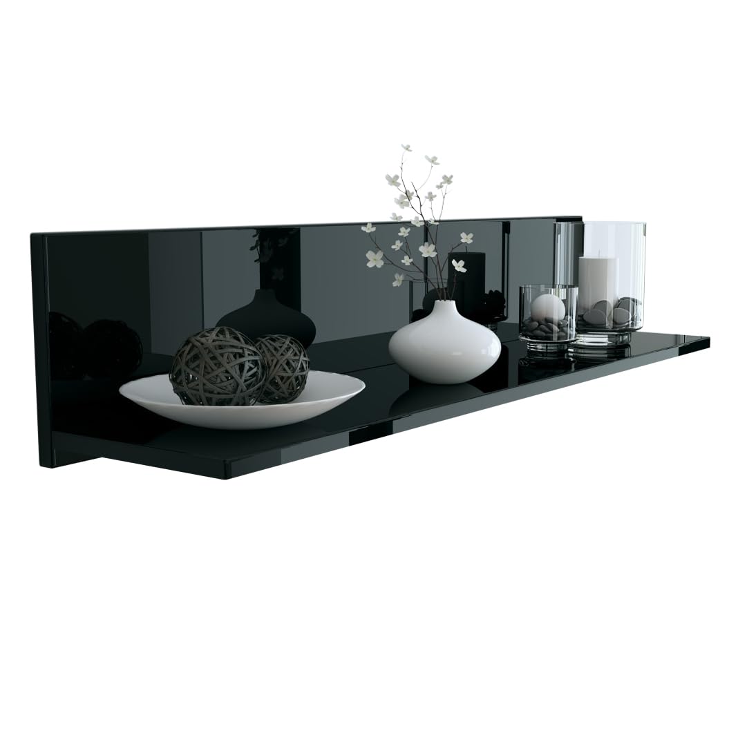 Vladon Wandregal Skadu, Schweberegal mit praktischer Ablage, Schwarz Hochglanz (97,5 x 18,5 x 18,5 c