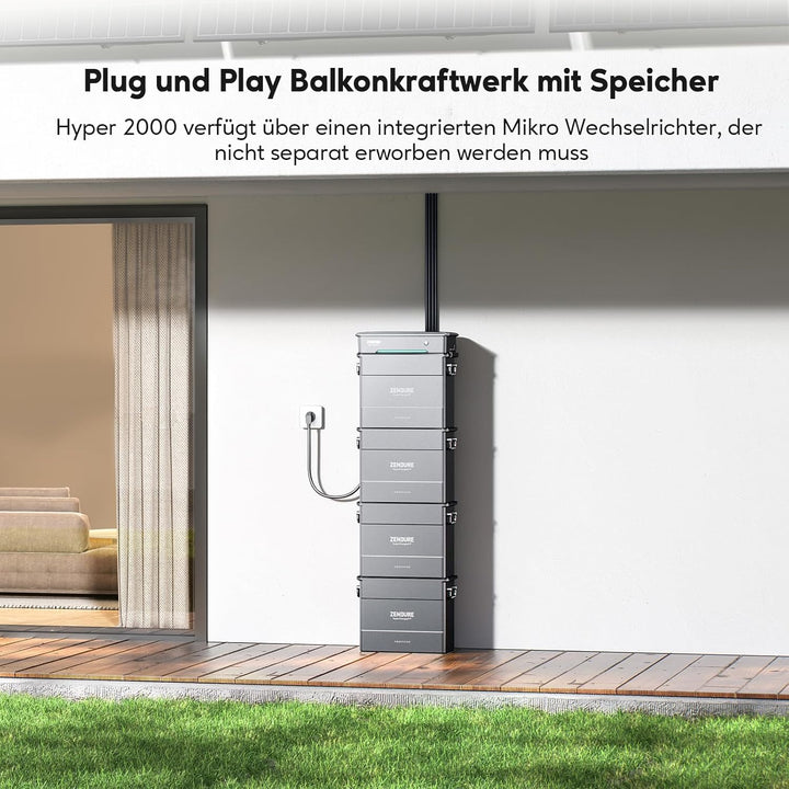Zendure SolarFlow Balkonkraftwerk mit Speicher, Hyper 2000 mit 1800W Solar Eingang, Bidirektionales