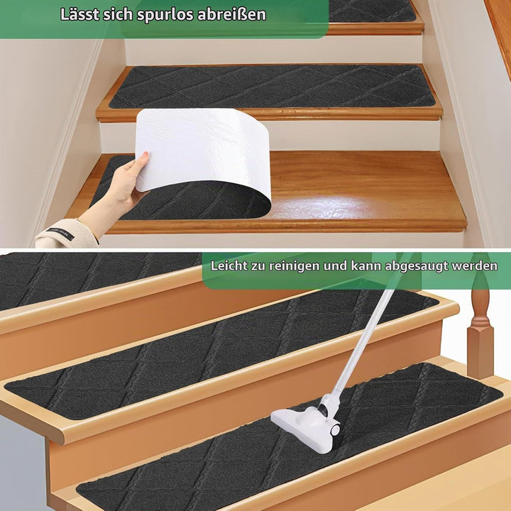 YISUN Treppenmatten Non Slip 15Pcs, Treppenstufen Matten Selbstklebend, Treppenteppich Braun Rechtec