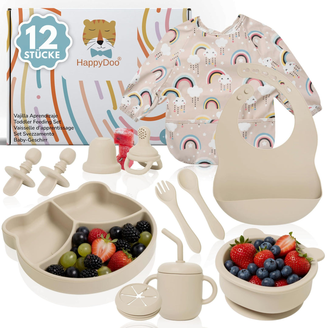 Baby Geschirrset | 12 Stücke | Baby Teller Set | Baby Geschirrset mit Saugnapf | Baby Geschirr | BPA