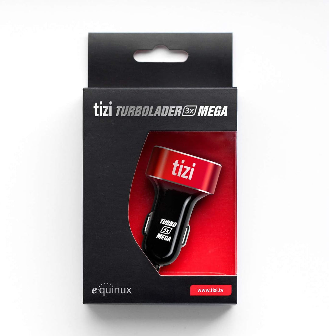 equinux tizi Turbolader 3X MEGA (7,2A, Monza Rot Edition), 3-Fach USB-Auto-Ladegerät mit hochwertige