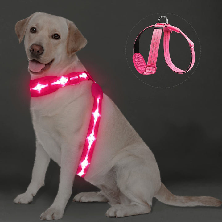 LED Hundegeschirr Leuchtend für Hunde, Leuchtgeschirr Hundeweste Wiederaufladbar Rosa Gross, Rosa Gr