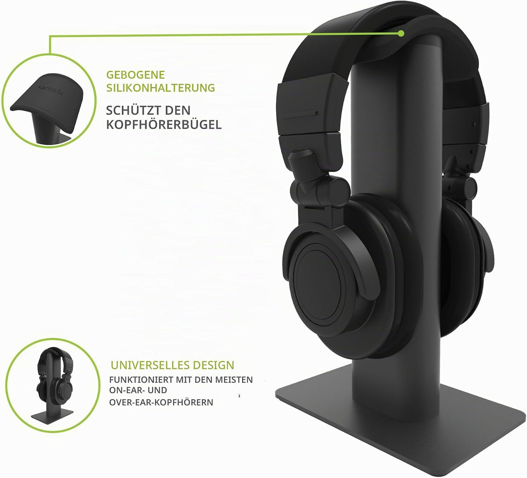 Kanto H2 Desktop Headphone Stand | Supports 10 kg | Curved Silicone Design Prevents Indents | Black,