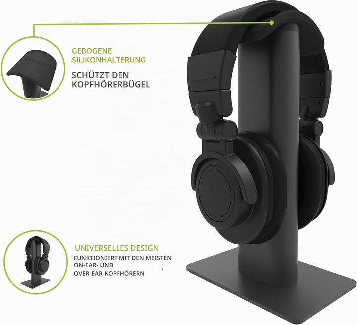 Kanto H2 Desktop Headphone Stand | Supports 10 kg | Curved Silicone Design Prevents Indents | Black,