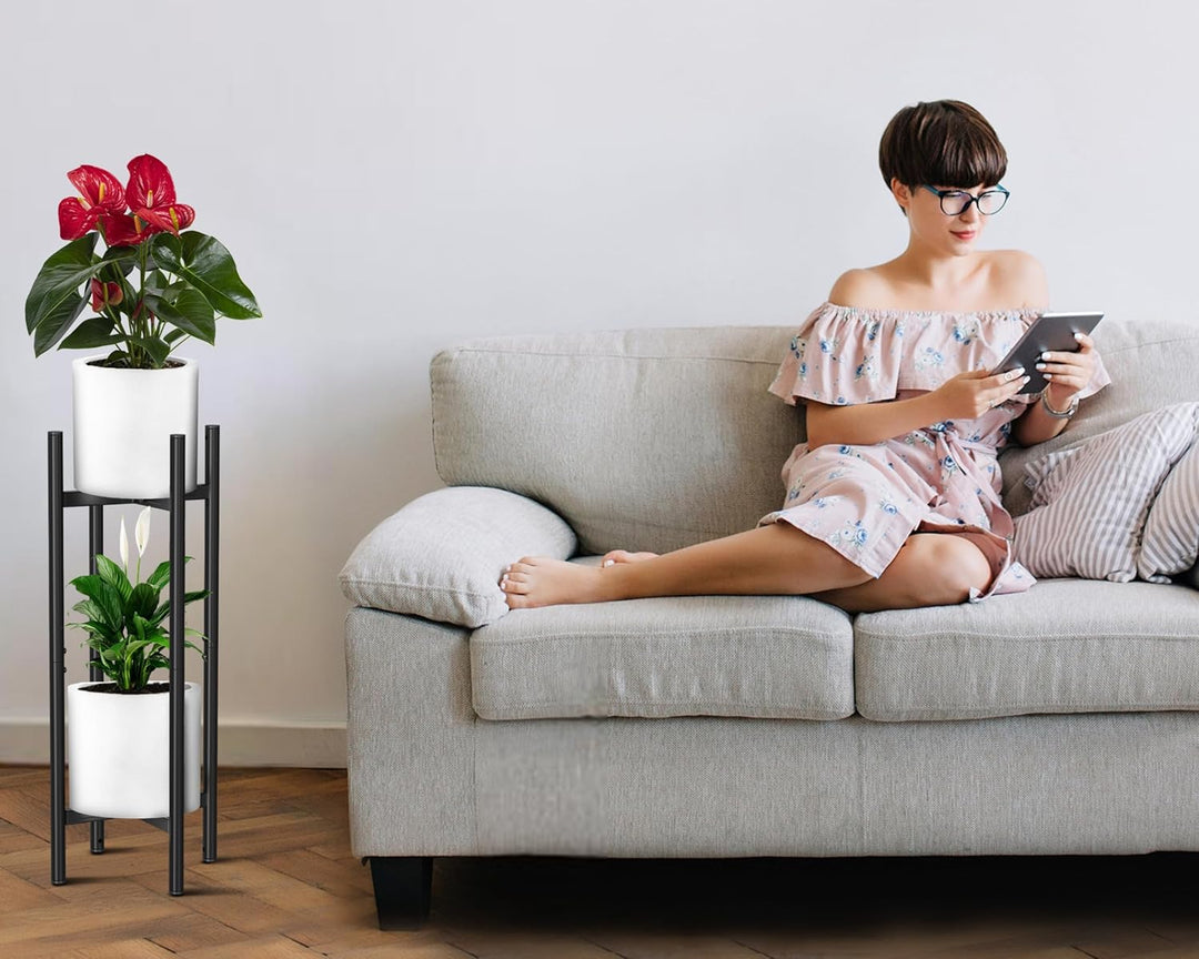 2er-Set Pflanzenständer Metall – Verstellbar 20–30 cm, stapelbar als 2-Etagen Blumenständer, Schwarz