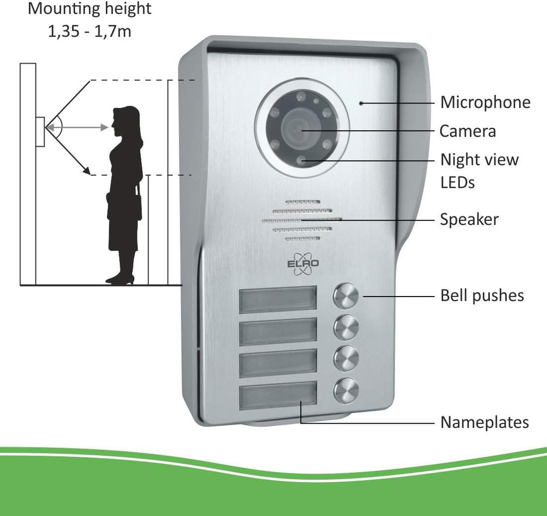 ELRO Türklingel DV477W4 4-Familien Video Türsprechanlage mit 4 Farbdisplay, Kamera mit Nachtsicht, 4