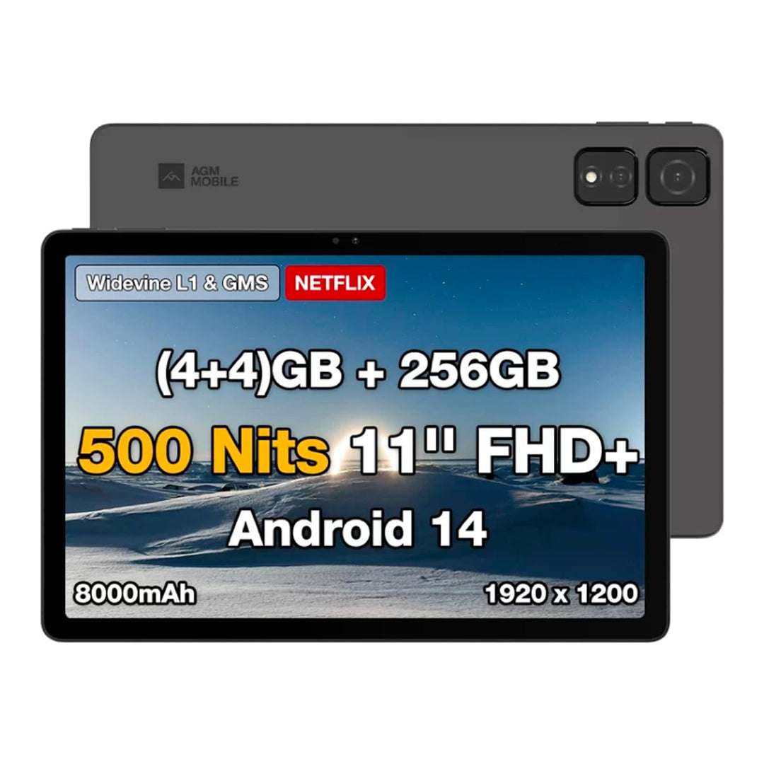 AGM Tablet 11 Zoll Android 14, 500 Nits Helles FHD+ Display (1920x1200), 8GB RAM (4+4) + 256GB ROM (
