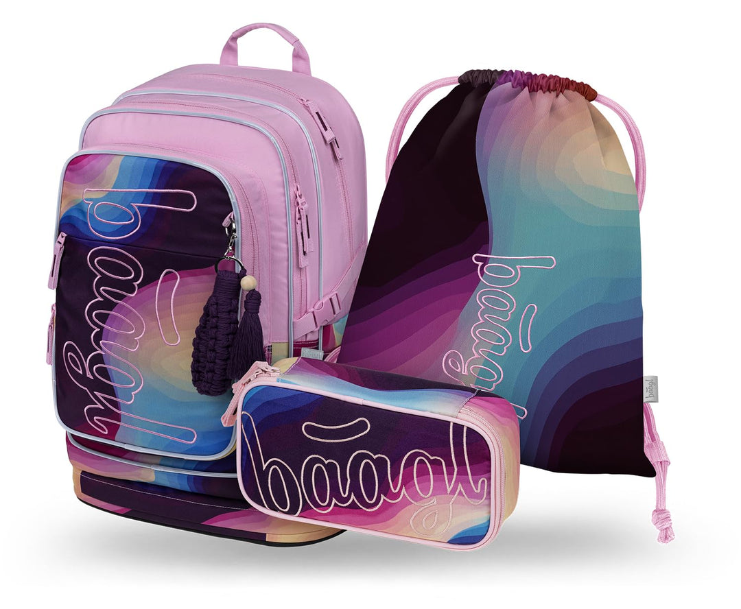 Baagl Schulrucksack Set Mädchen 3 Teilig Schultasche 29 l - Lyra | Ergonomischer Schulranzen ab 3. K