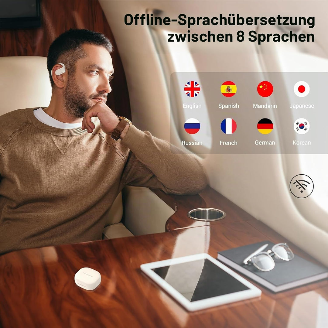 M9 AI-Sprachübersetzer-Ohrhörer, offene Ohrhörer, unterstützt 144 Sprachen & Akzente, Übersetzung, E