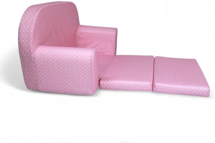 FORTISLINE Kindersofa Mini zum Aufklappen Viele Muster W386 (Rosa Punkte Weiss), Rosa Punkte Weiss