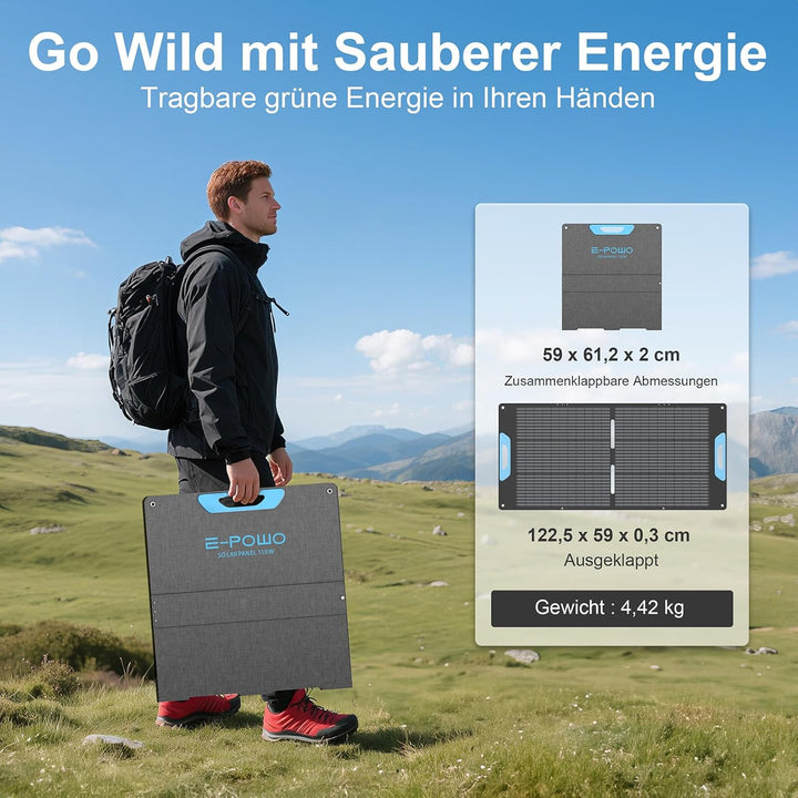 110W Faltbares Solarpanel mit USB-C PD 65W & USB-A QC 3.0, IP67 Wasserdicht, 23,5% Wirkungsgrad ETFE
