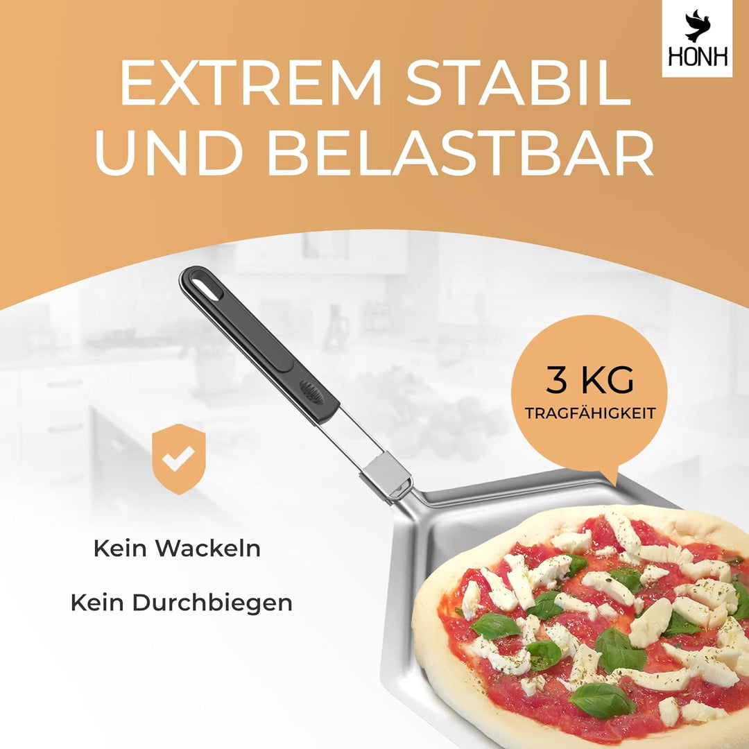 HONH - Pizzaschieber Edelstahl - Extra grosse Schaufel (33 x 38 cm) - Premium Pizzaschaufel mit extr