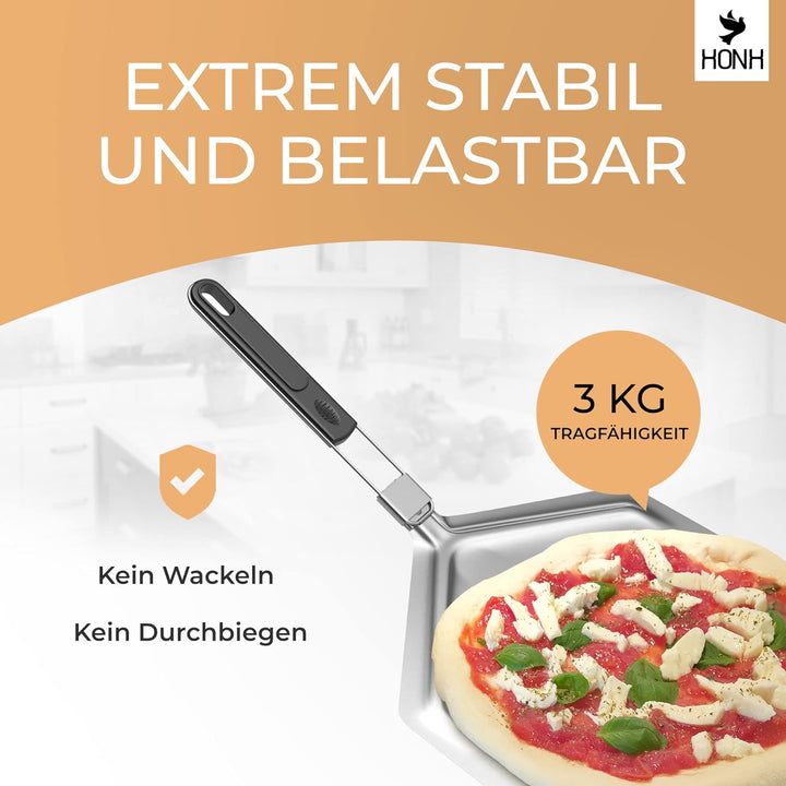 HONH - Pizzaschieber Edelstahl - Extra grosse Schaufel (33 x 38 cm) - Premium Pizzaschaufel mit extr