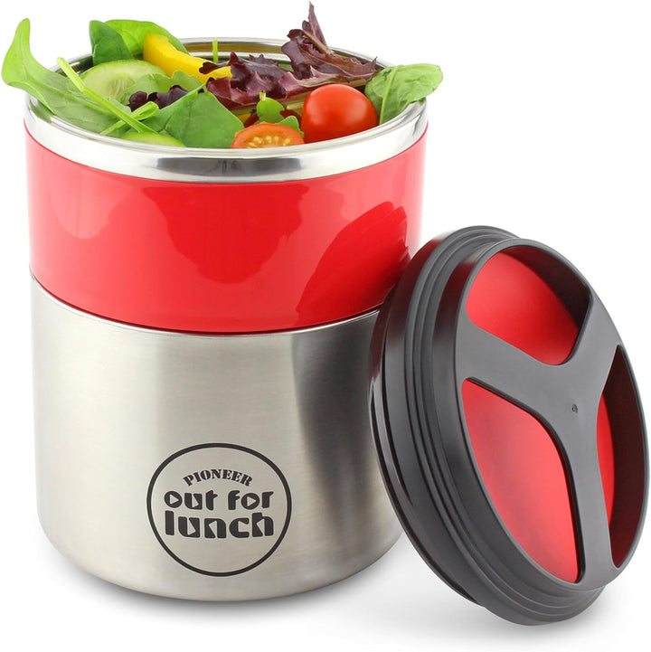 Pioneer Thermo-Speisebehälter 1,5 L Edelstahl Doppelwandig 2-in-1 mit Extra Breiten Öffnung, Isolier
