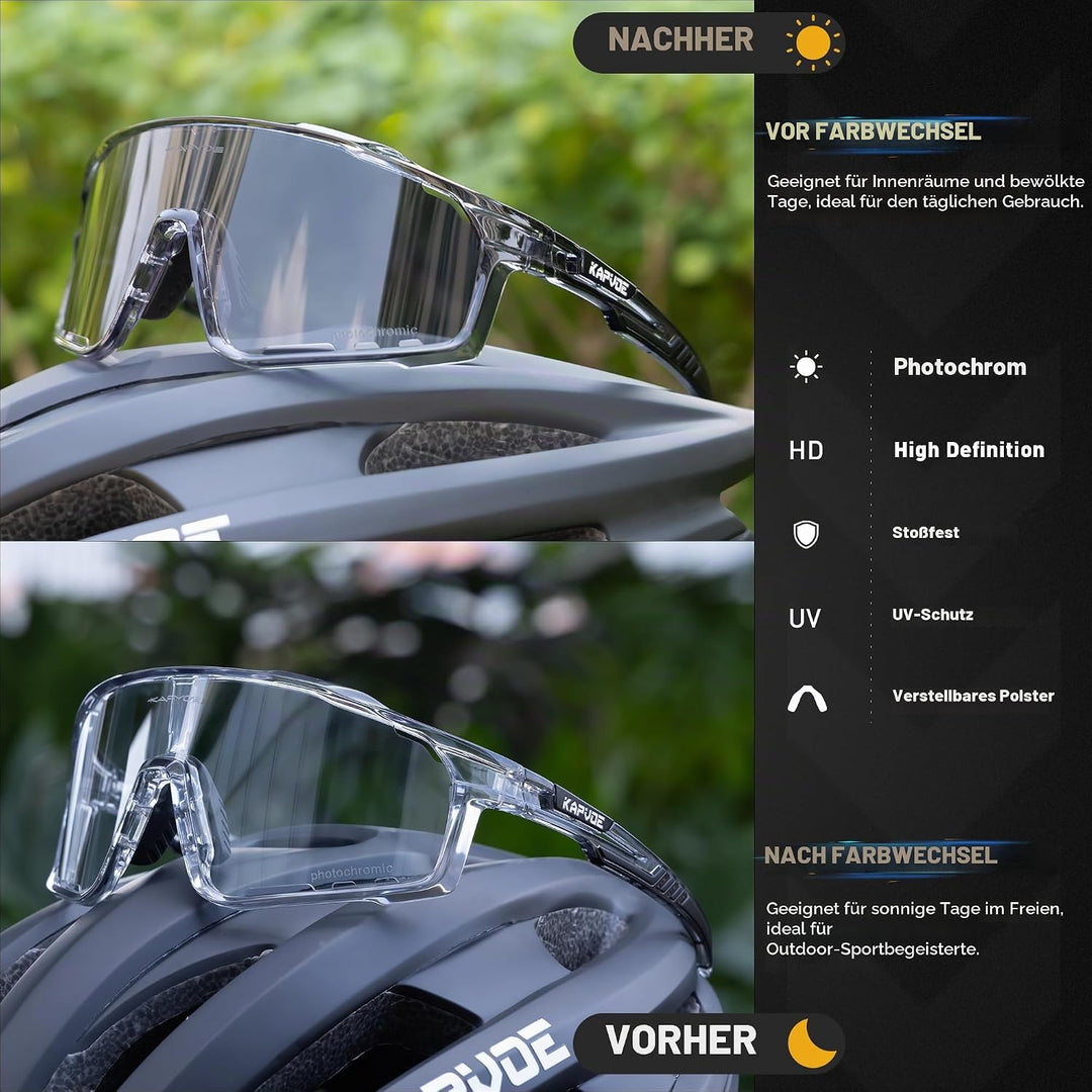 KAPVOE Photochromatische Fahrradbrille MTB Brille Selbsttönend Klar Radbrille Rennrad Sportbrille So
