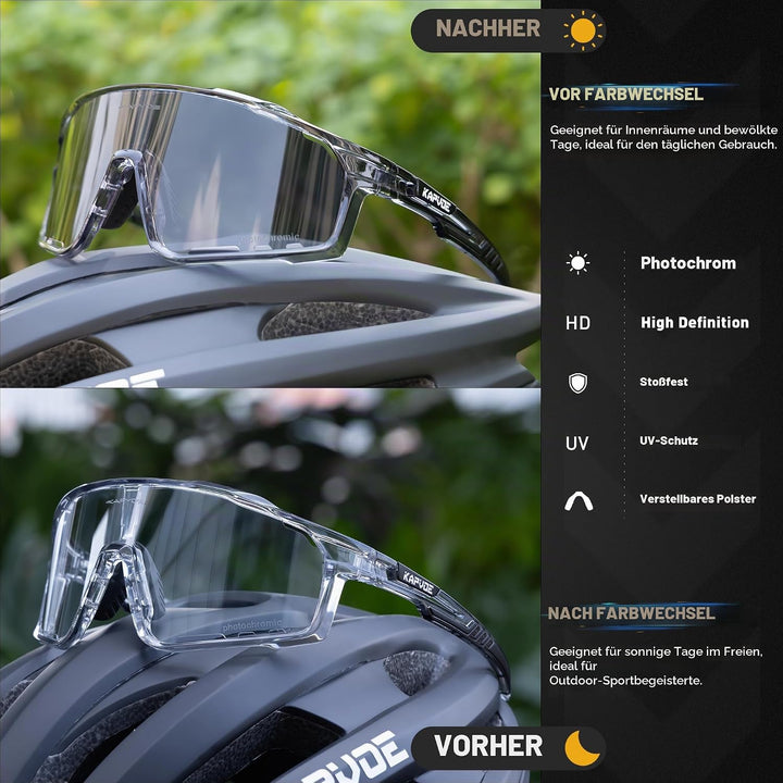 KAPVOE Photochromatische Fahrradbrille MTB Brille Selbsttönend Klar Radbrille Rennrad Sportbrille So