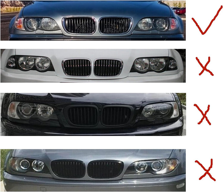 Viviance Double Line Grille Gloss Black Frontgrills kompatibel mit BMW E46 4-Door 3 Series 02-04