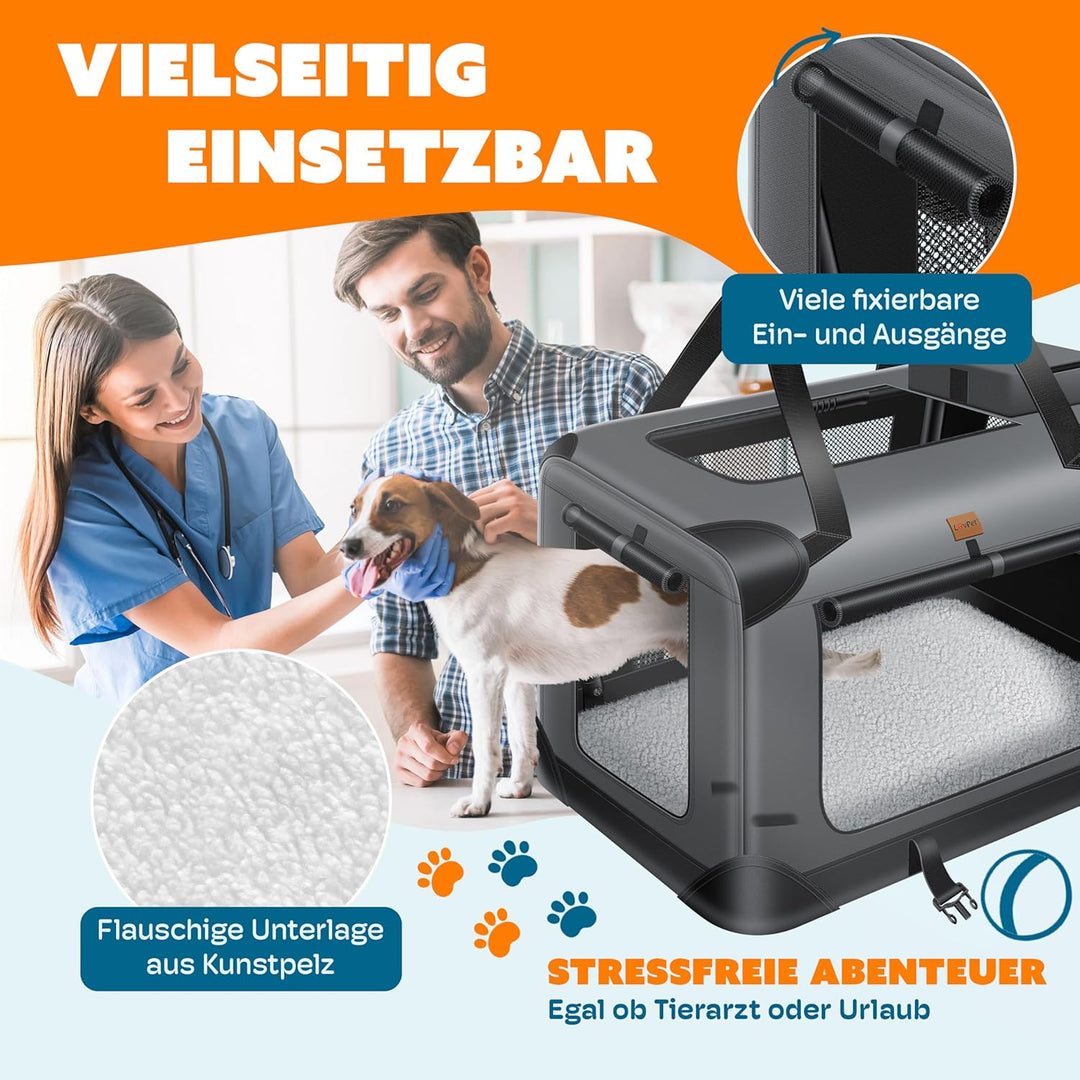 Lovpet® Transportbox Hund Katze Transporttasche M 60x42x42cm | Hunde-Tragetasche Faltbare Katzentasc