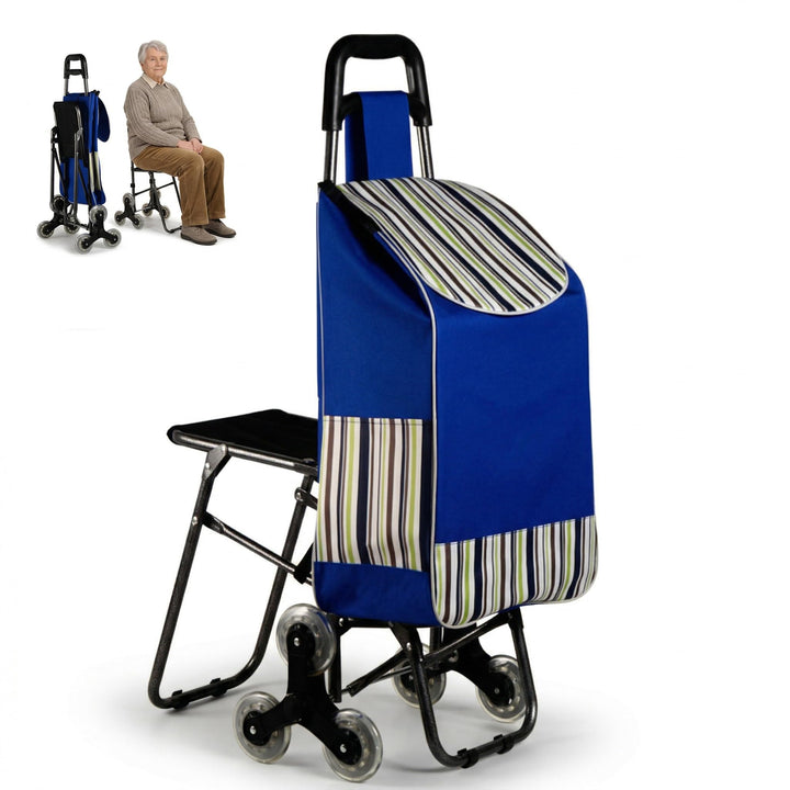 Einkaufswagen Mit Sitz, Treppensteiger Einkaufstrolley Mit Dreifachrädern, Faltbarer Shopping Trolle