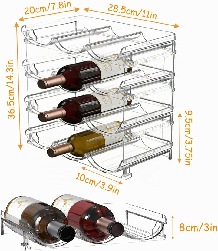 Flaschen Organizer mit 4 Ebenen, Flaschenregal für 12 Flaschen, Rutschfest Transparenter Flaschenhal