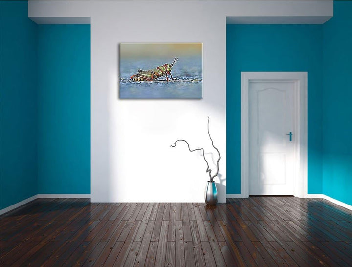 aussergewöhnliche Heuschrecke Deluxe Format: 100x70 cm auf Leinwand, XXL riesige Bilder fertig gerah