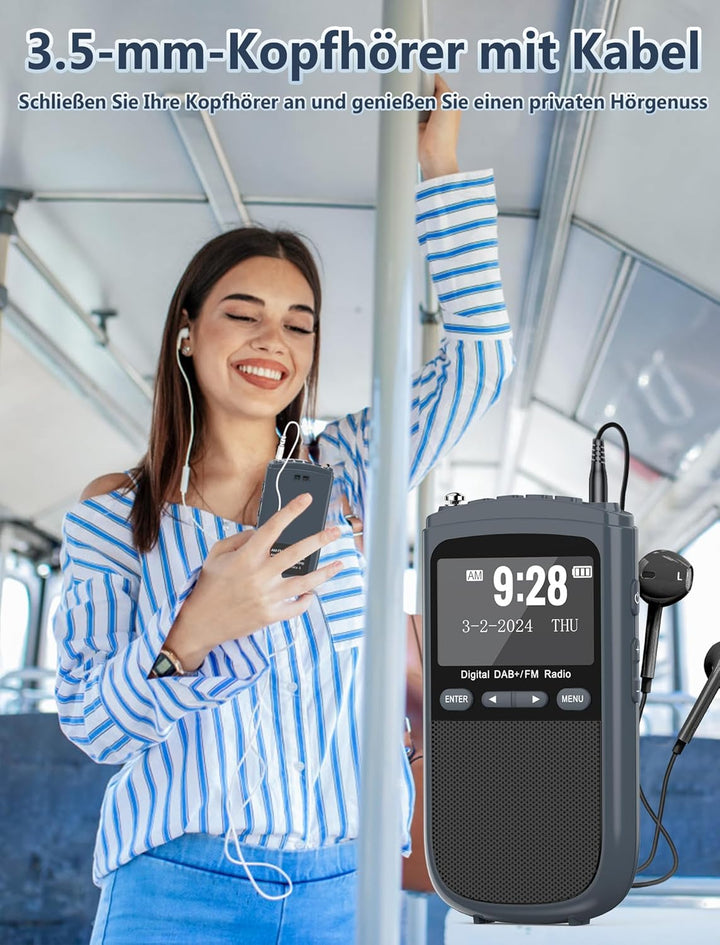 Tragbares DAB-Radio, 1000mAh Wiederaufladbares DAB/DAB + / FM-Radio, Digitales Walkman-Radio, Tasche
