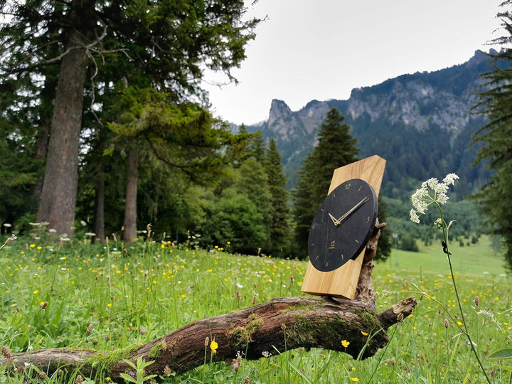 Natuhr Schiefer Wanduhr - Watzmann - Holz Design Schiefer schwarzer Stein geräuscharm nachhaltige Fo