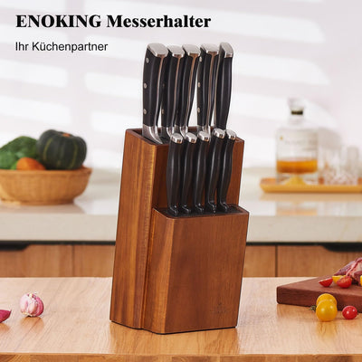 ENOKING Messerblock ohne Messer, Akazienholz Messerblock, Messerhalter mit Abnehmbaren Kunststoffbor