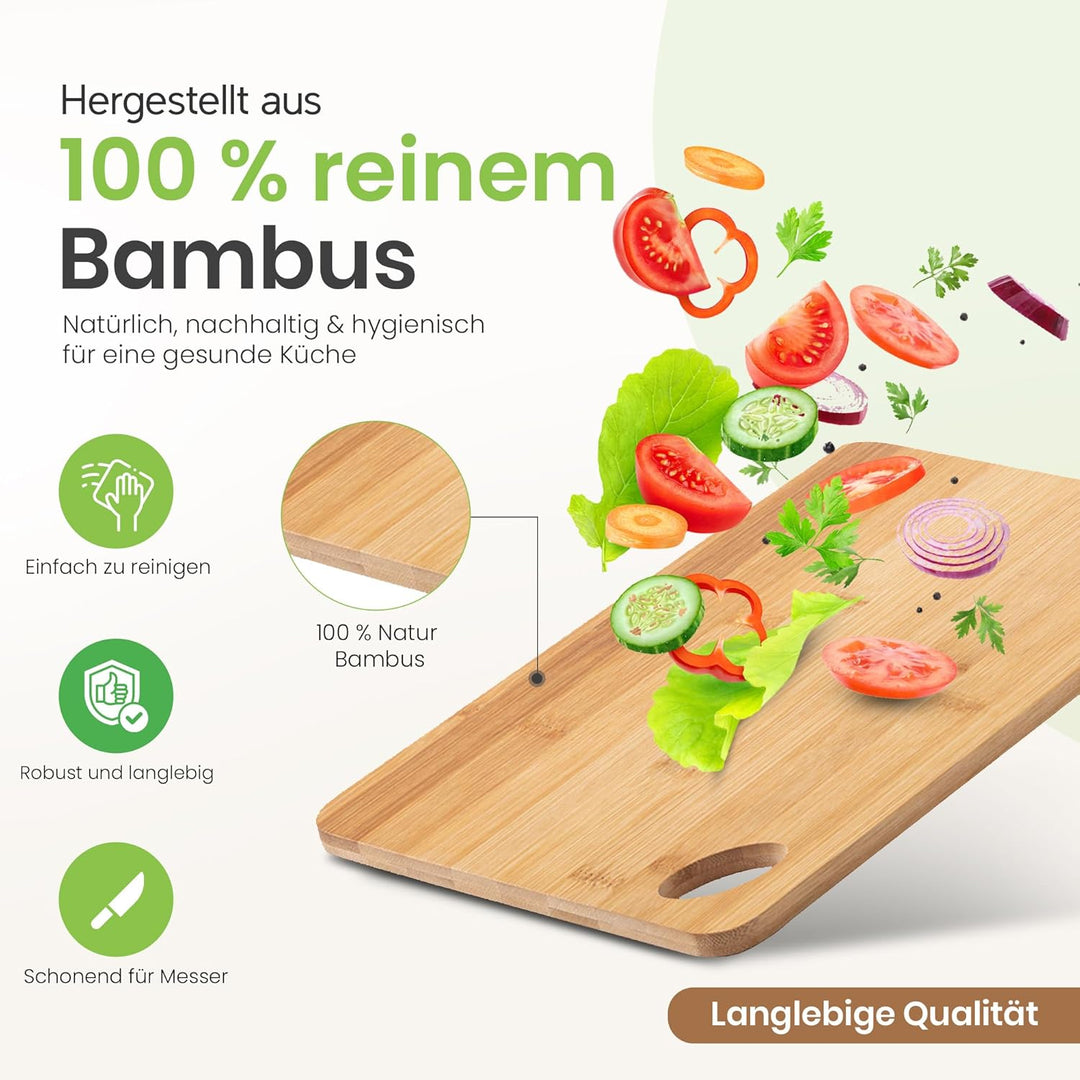 Schneidebrett Bambus 30x20 cm – Stabiles Holzbrett zum Schneiden & Servieren – Aus Naturholz mit Gri