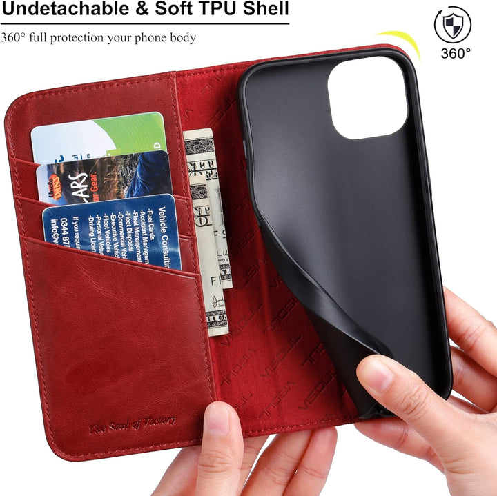 VISOUL Hülle für iPhone 14, Schutzhülle [Erstklassiges Rindsleder] [Schützt vor Stoss] [Kartenfach]