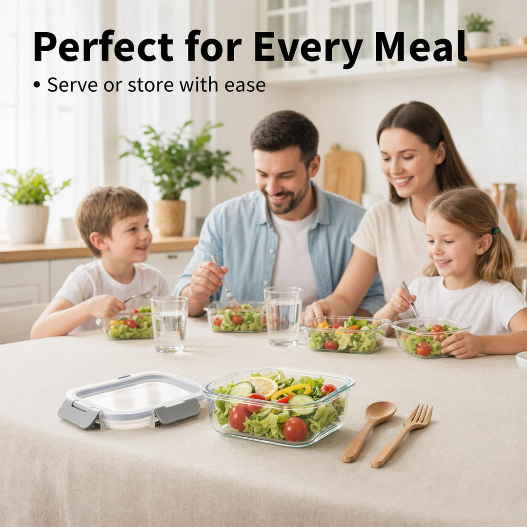 Glas Frischhaltedosen Set & Meal Prep Boxen, 5x370ml Borosilikatglas Behälter mit BPA-freiem Deckel,