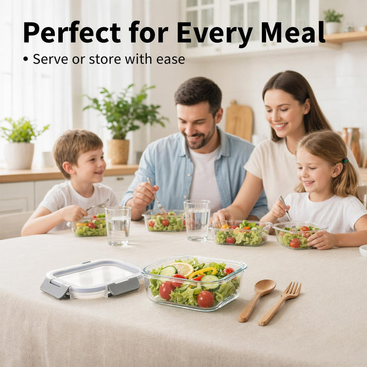 Glas Frischhaltedosen Set & Meal Prep Boxen, 5x370ml Borosilikatglas Behälter mit BPA-freiem Deckel,