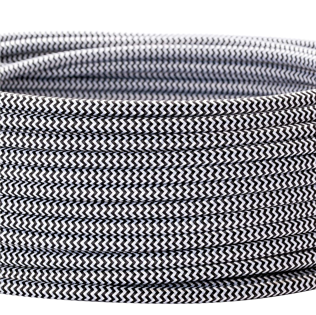 Textilkabel für Lampen, 50 m Schwarz-Weiss, 3-adrig, (3x 0,75 mm²) - Kunststoff Stromkabel mit Erdle