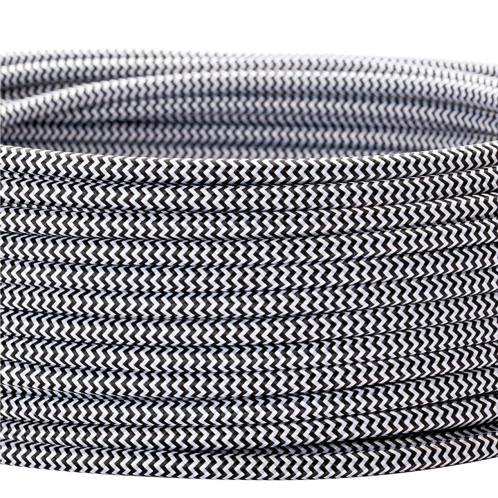 Textilkabel für Lampen, 50 m Schwarz-Weiss, 3-adrig, (3x 0,75 mm²) - Kunststoff Stromkabel mit Erdle