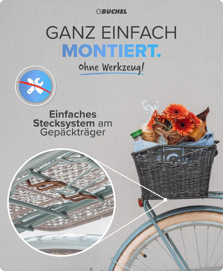 Büchel Fahrradkorb hinten - Fahrradkorb abnehmbar hinten I einfache Befestigung mit innovativem Halt