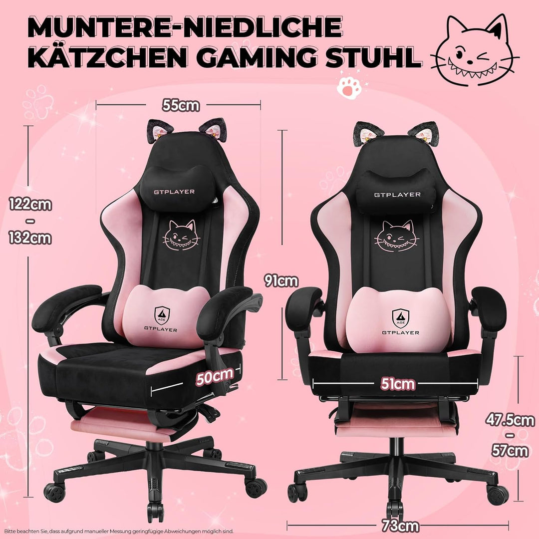 GTPLAYER Niedlicher Gaming Stuhl mit Samtstoff, Gaming Chair, ergonomischer Bürostuhl Gamer Stuhl mi