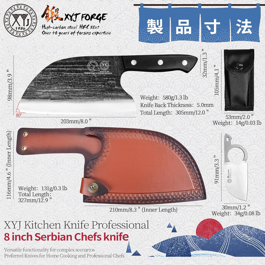 XYJ Volle Tang, serbische Küchenmesser, Chef Fleisch Hacker, Küchenmesser, Set mit Lederscheide, neh