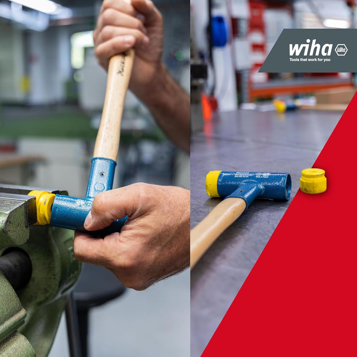 Wiha Schonhammer rückschlagfrei I Hickory-Holzstiel I Rund-Schlagkopf Ø 60 mm I mittelhart I Kunstst