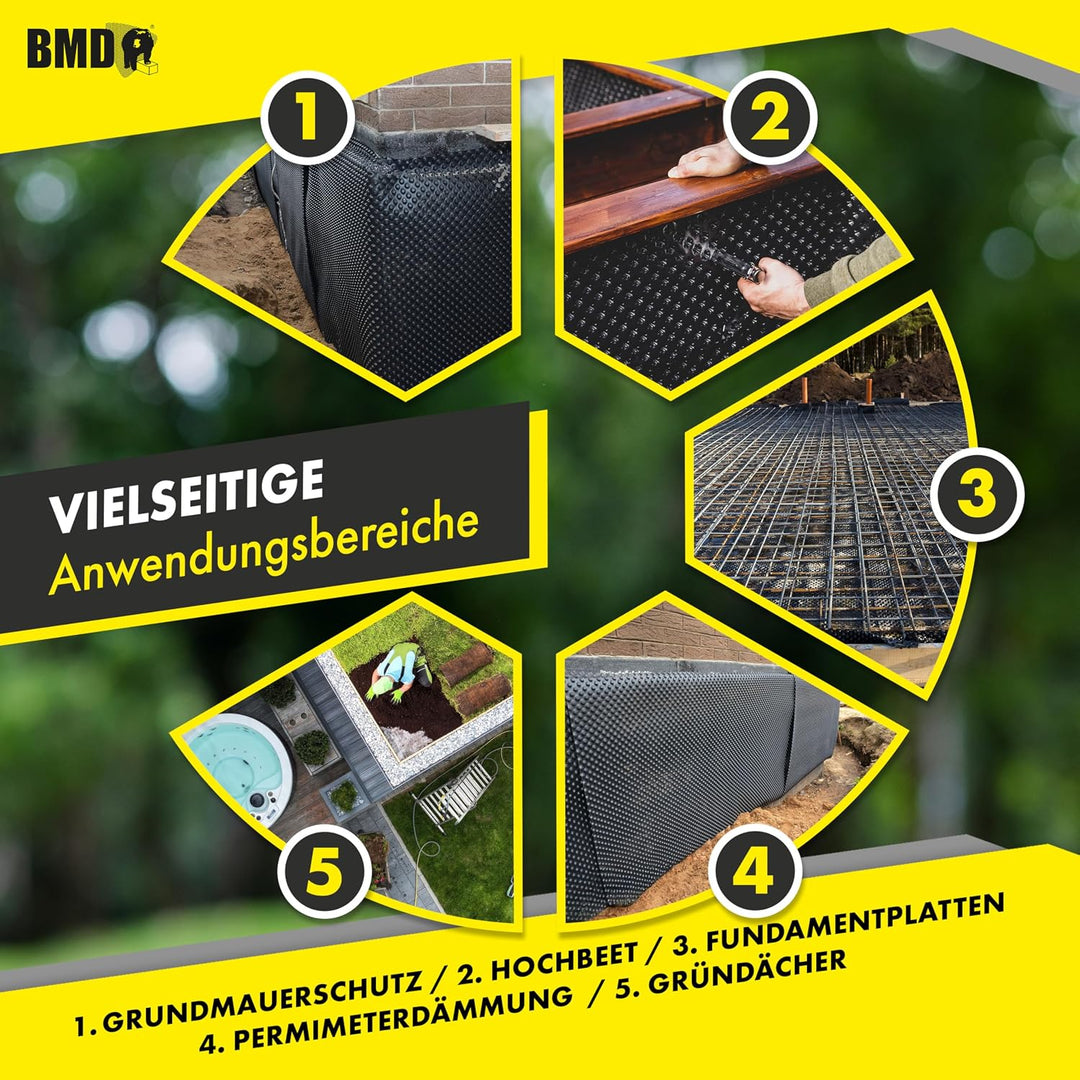 BMD Noppenbahn | 1m x 20m | 4 Grössen | Hochbeetfolie ohne Weichmacher | Noppenfolie für den Grundma