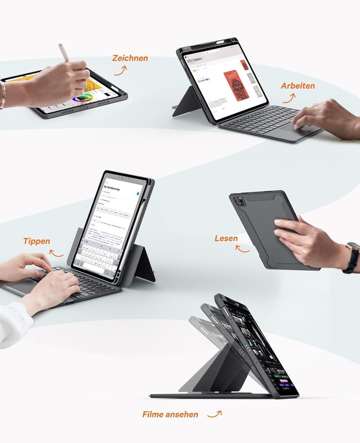 CHESONA iPad Air 11 (M3 2025/M2 2024) & Air 5/4 &Pro 11 4/3/2/1 hülle mit Tastatur, Backstand Rugged