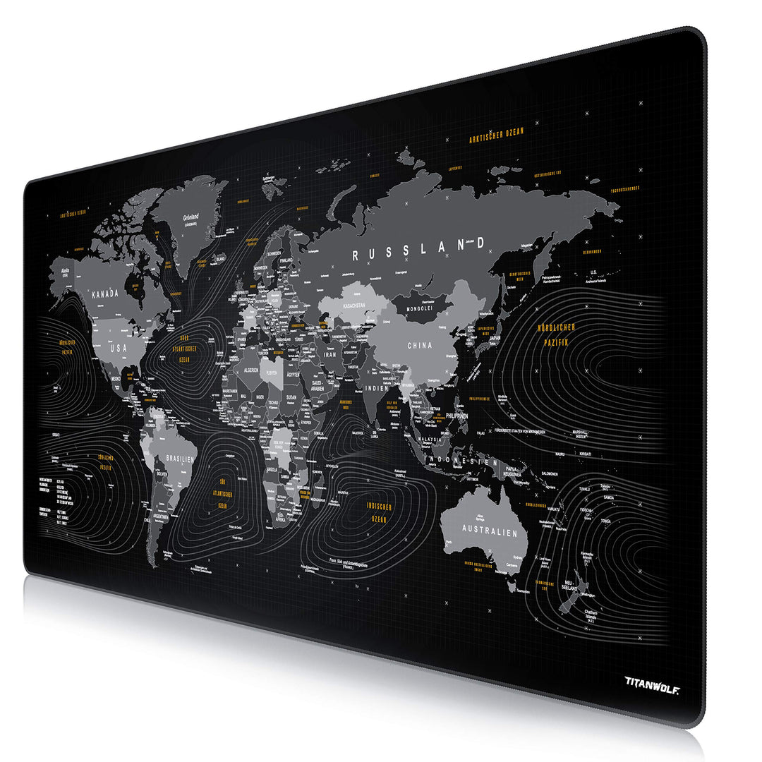 Titanwolf - Übergrösse DEUTSCHES Layout Mauspad 1200x600mm Weltkarte - XXXL Mousepad gross mit Motiv