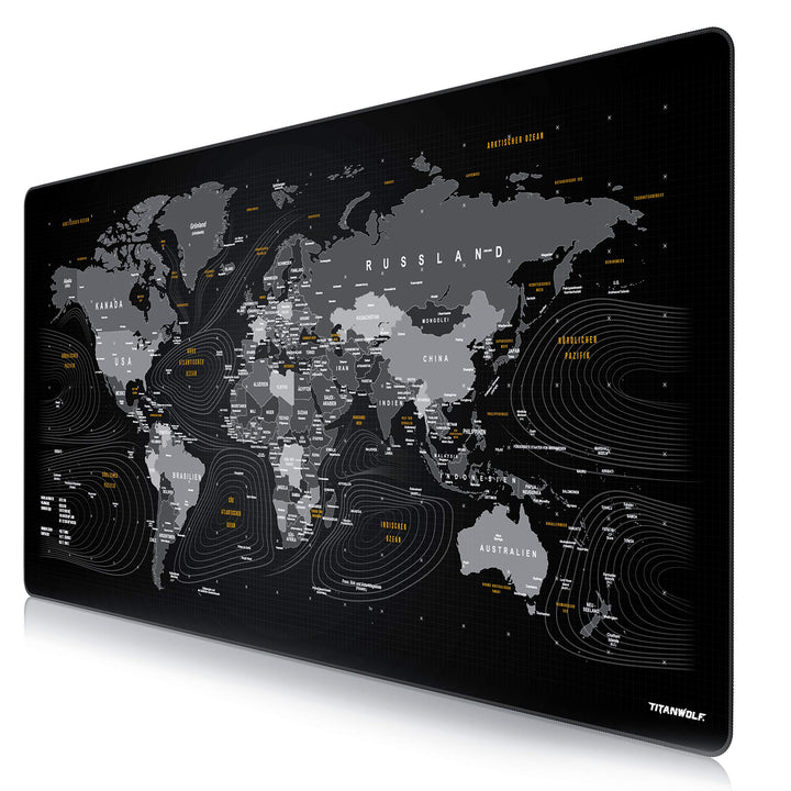 Titanwolf - Übergrösse DEUTSCHES Layout Mauspad 1200x600mm Weltkarte - XXXL Mousepad gross mit Motiv