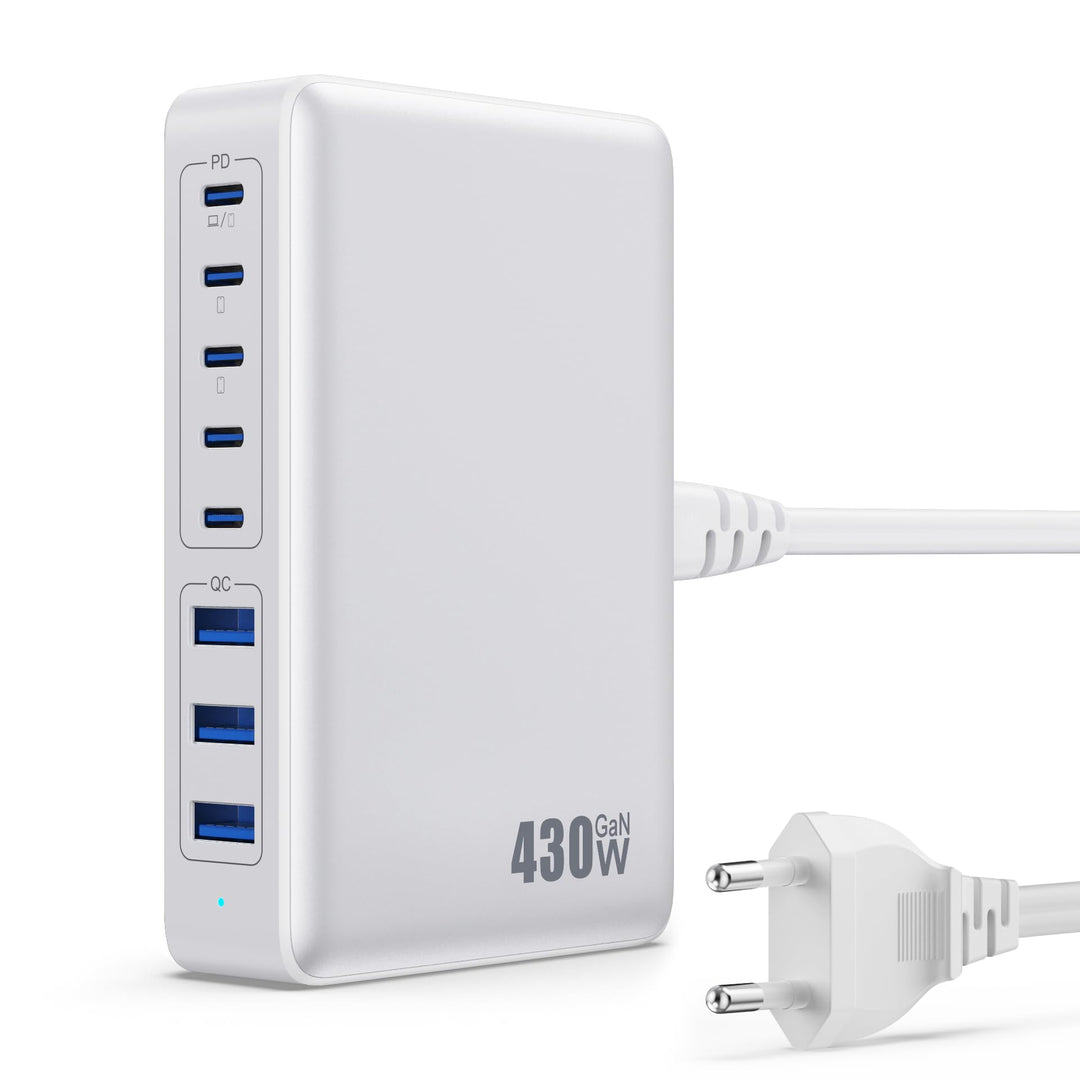 Feob 430W USB C Ladegerät Mehrfach, 8 Ports GAN IV Schnellladegerät PD 100W Ladestation Charger Stat
